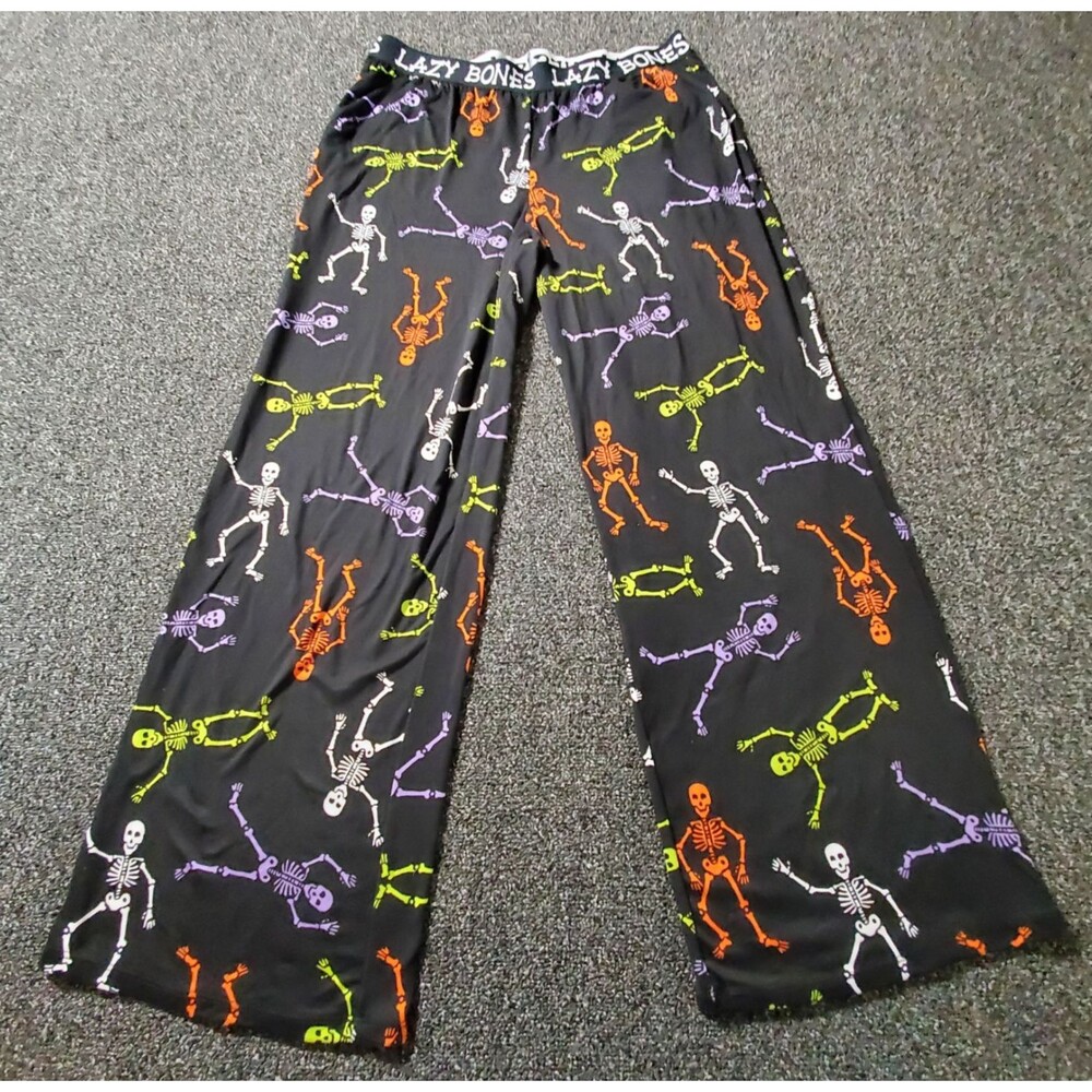 WAY TO CELEBRATE Halloween Pajama Pants Womens M 8-10 Skeletons Colorful Stretch